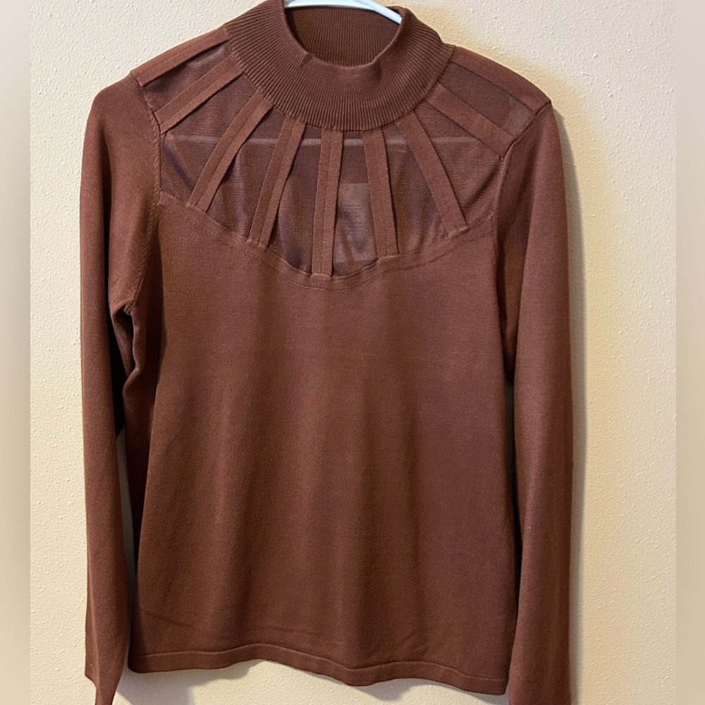 Carmen Marc Volvo - Brown Long Sleeve Top with Sheer Detail